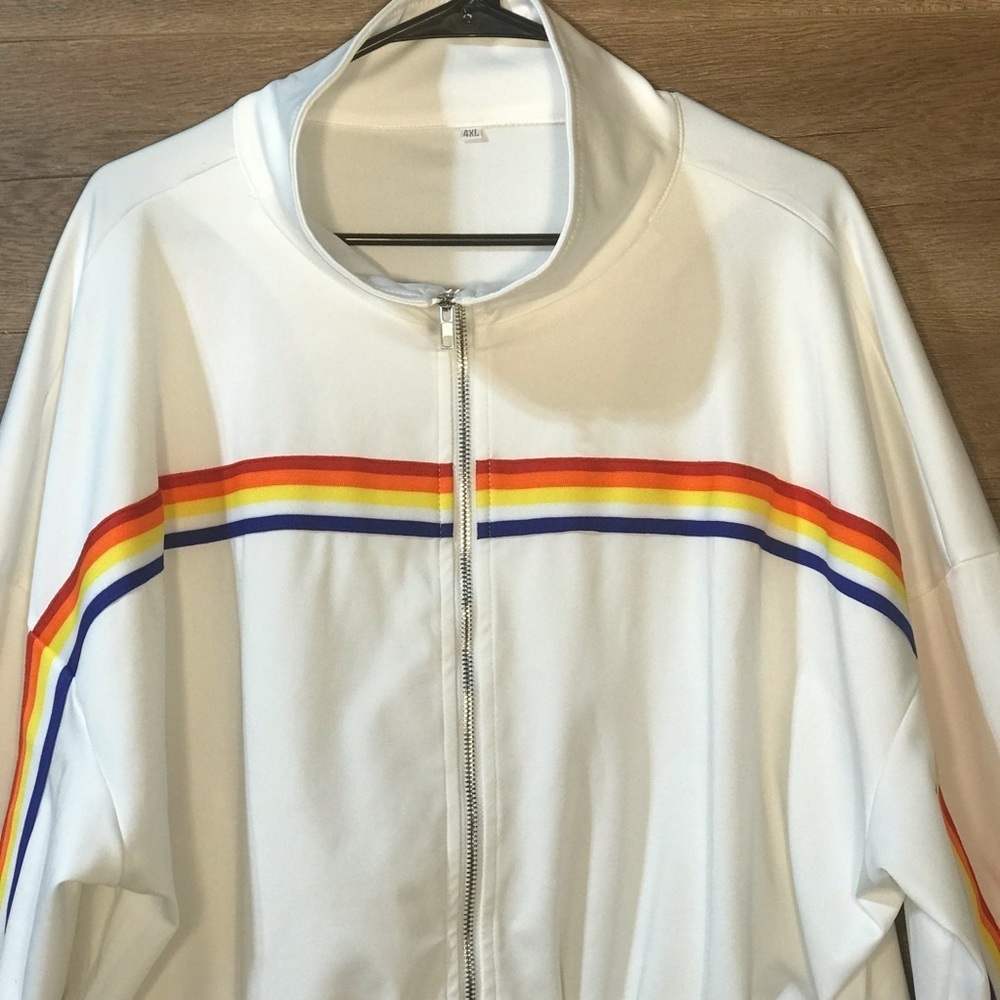 Rainbow Zip Front Crop Jersey Jacket Long Sleeve Pride - Picture 3 of 15